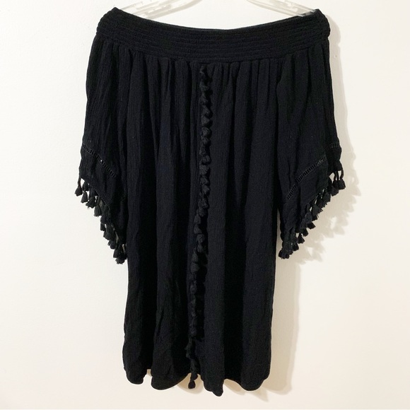 Love Fire Off the Shoulders Boho Gauze Mini Dress with Tassel Fringe Cutouts ⬛️ - Picture 1 of 9